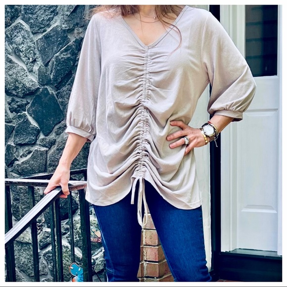 Boho Chic Great Style Ruched Drawstring front cuffed sleeves top - Picture 5 of 9